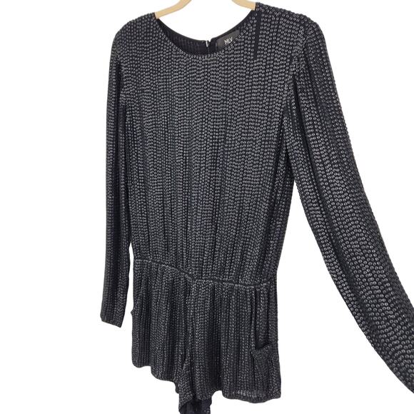 MLV Ramona Embellished Sequined Studded Long Sleeve Romper – Size XS - Black - Picture 4 of 9